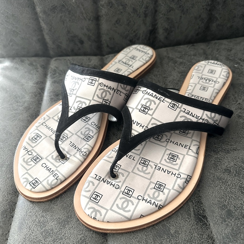 Vintage Chanel Logo Thong Sandals 39